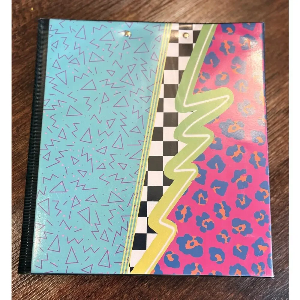 Mead Trapper Keeper Retro Neon Cheetah Checkerboard 3 Ring Binder with 2 Folders